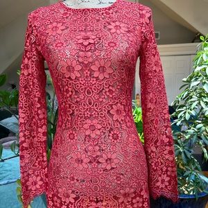 Sheer Lace Orange Red Autumn to Spring Mini Dress